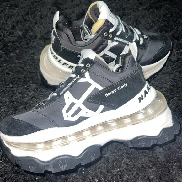 LIKE NEW BLACK NAKED WOLFE PLATFORM SNEAKERS - Picture 1 of 6